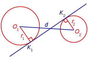 Формула для длины общей внутренней касательной к двум окружностям