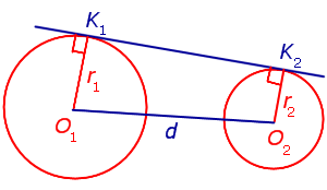 Формула для длины общей внешней касательной к двум окружностям