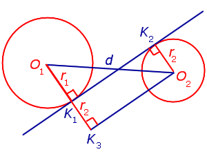 Доказательство формулы для длины общей внутренней касательной к двум окружностям